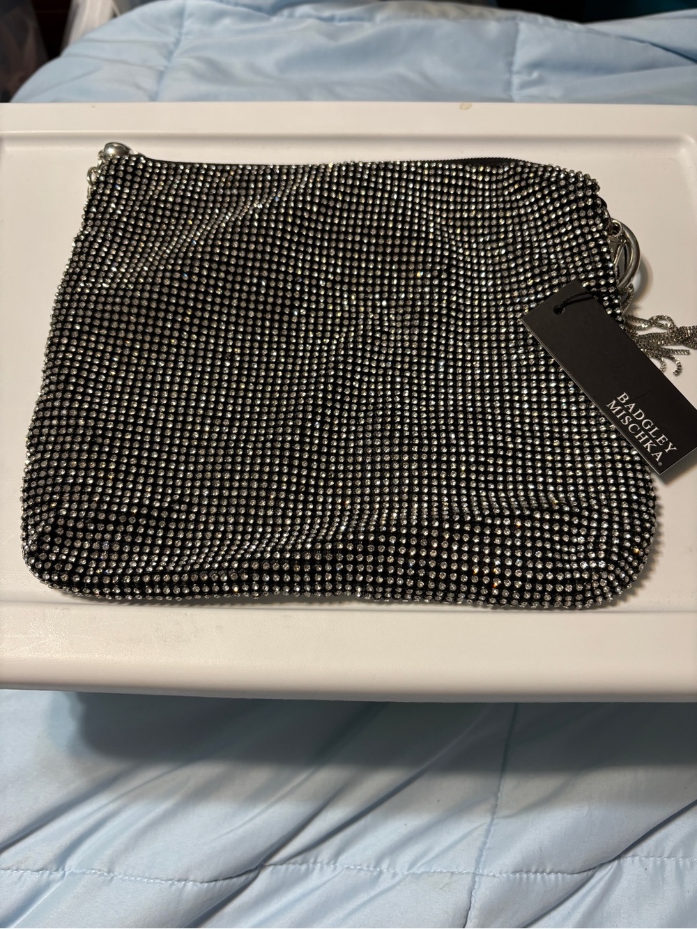 Badgley Mischka Silver Rhinestone Evening Wristlet